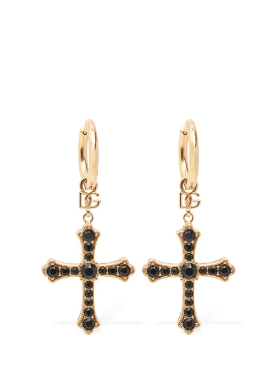 Dolce&Gabbana: Pendants d'oreilles croix avec cristaux DG DNA - Or/Noir - women_0 | Luisa Via Roma