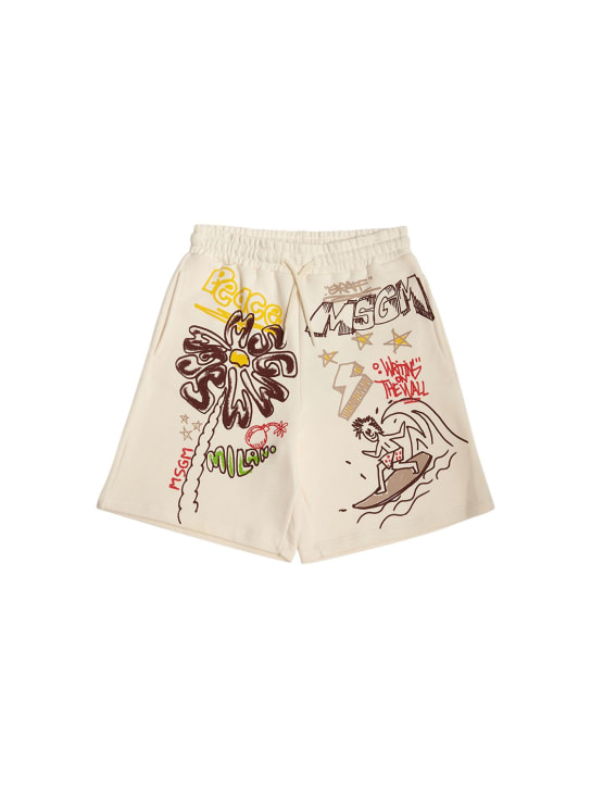 MSGM: Shorts in felpa di cotone - Beige - kids-boys_0 | Luisa Via Roma