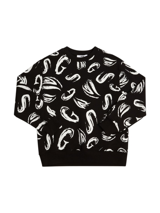 MSGM: All over print crewneck sweatshirt - Siyah/Beyaz - kids-boys_0 | Luisa Via Roma