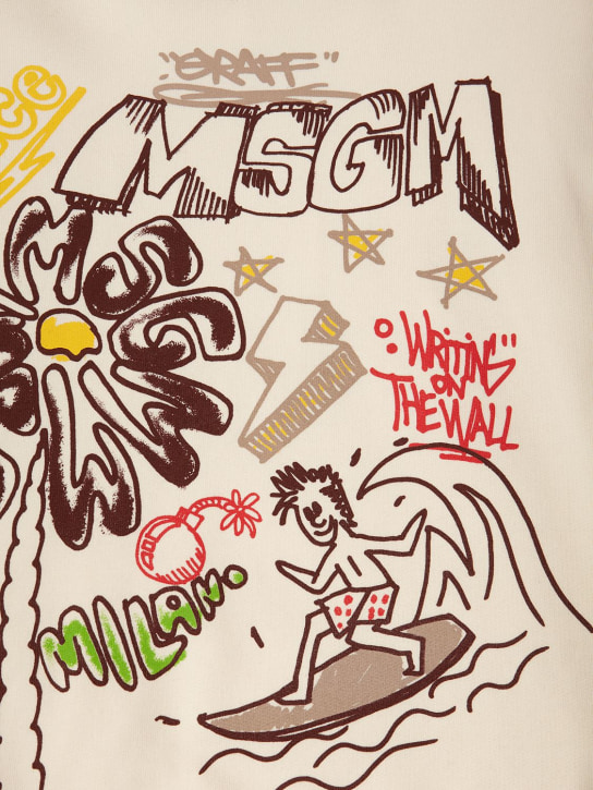 MSGM: Sweat-shirt imprimé à col ras-du-cou - Beige - kids-boys_1 | Luisa Via Roma