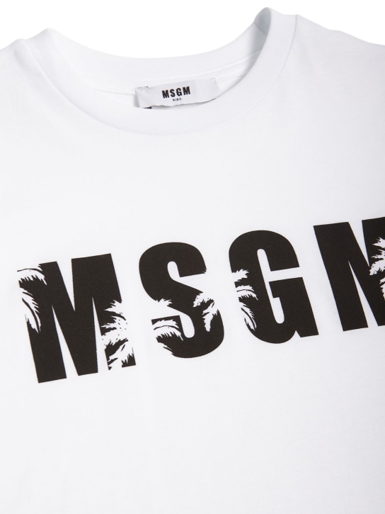 MSGM: 로고 코튼 저지 티셔츠 - 화이트 - kids-boys_1 | Luisa Via Roma