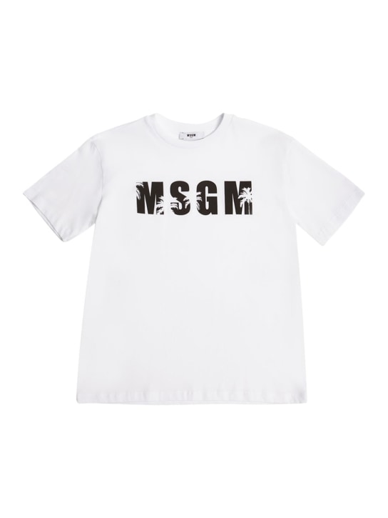 MSGM: Logo cotton jersey t-shirt - Beyaz - kids-boys_0 | Luisa Via Roma