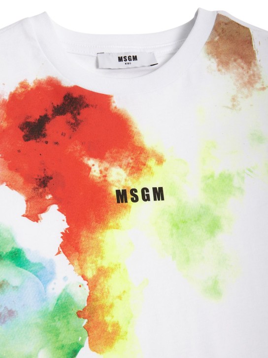 MSGM: Logo印花棉质平纹针织T恤 - 白色 - kids-boys_1 | Luisa Via Roma