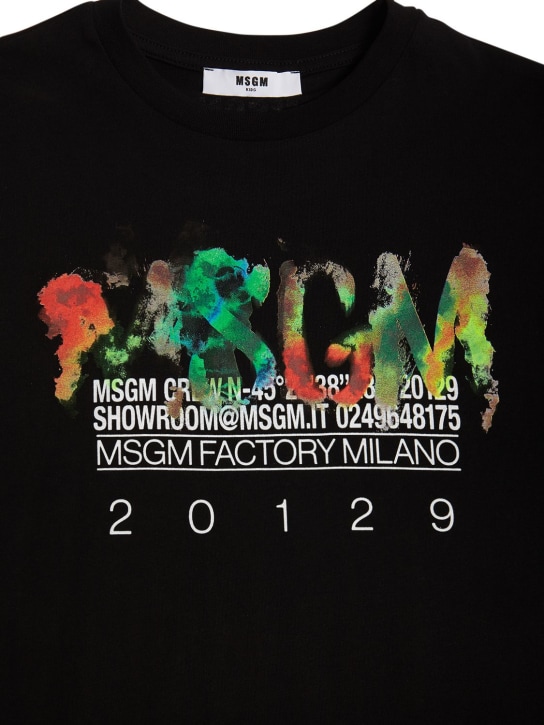 MSGM: T-shirt en jersey de coton imprimé logo - Noir - kids-boys_1 | Luisa Via Roma