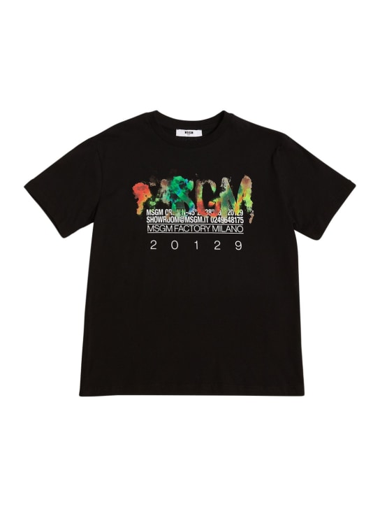 MSGM: Printed logo cotton jersey t-shirt - Siyah - kids-boys_0 | Luisa Via Roma