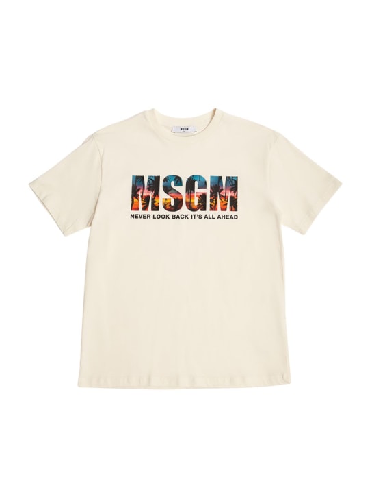 MSGM: T-shirt en jersey de coton imprimé logo - Beige - kids-boys_0 | Luisa Via Roma
