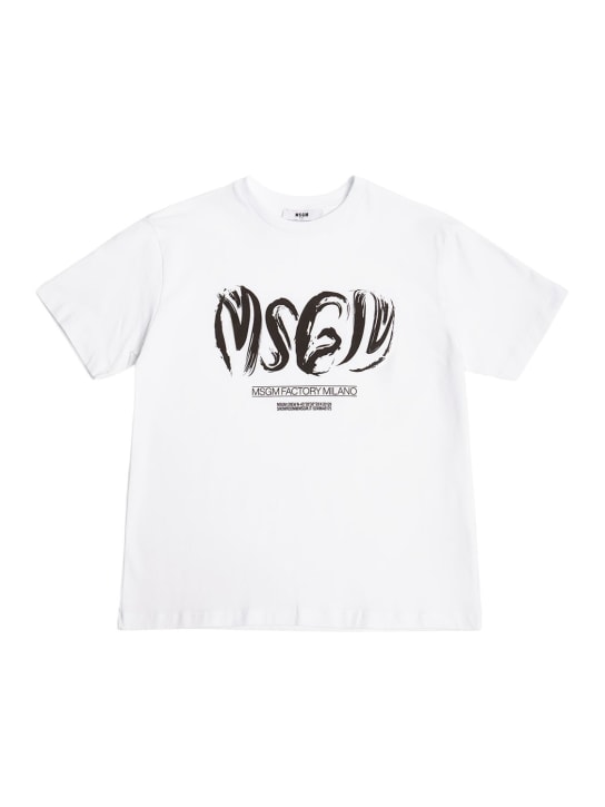 MSGM: Printed logo cotton jersey t-shirt - Beyaz - kids-boys_0 | Luisa Via Roma