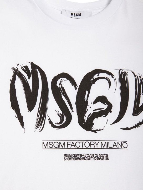 MSGM: Logo印花棉质平纹针织T恤 - 白色 - kids-boys_1 | Luisa Via Roma