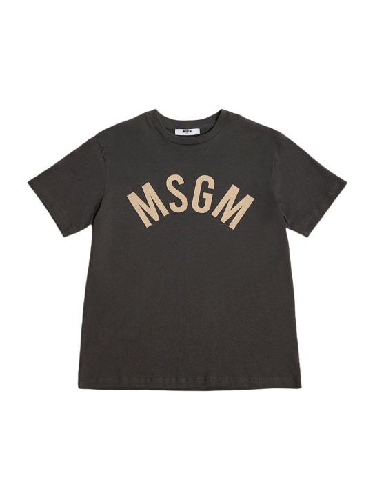 MSGM: T-shirt in jersey di cotone con logo - Grigio Scuro - kids-boys_0 | Luisa Via Roma