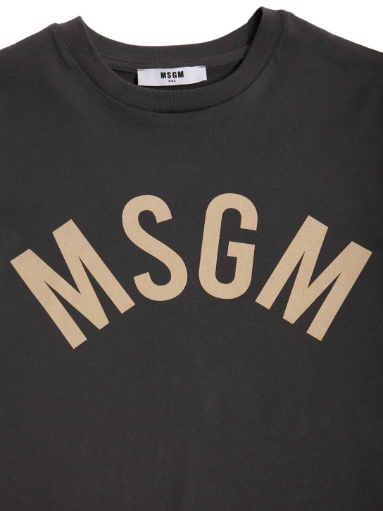 MSGM: T-shirt en jersey de coton imprimé logo - Gris Foncé - kids-boys_1 | Luisa Via Roma