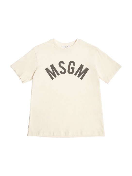 MSGM: Logo印花棉质平纹针织T恤 - 白色 - kids-boys_0 | Luisa Via Roma
