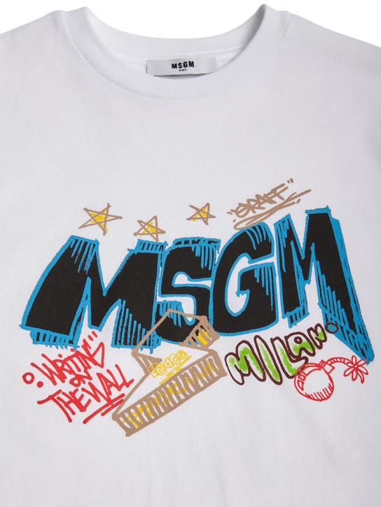 MSGM: T-shirt in jersey di cotone stampato - Bianco - kids-boys_1 | Luisa Via Roma