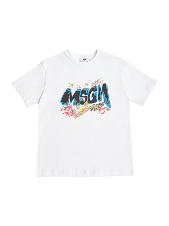 MSGM: 印花棉质平纹针织T恤 - 白色 - kids-boys_0 | Luisa Via Roma