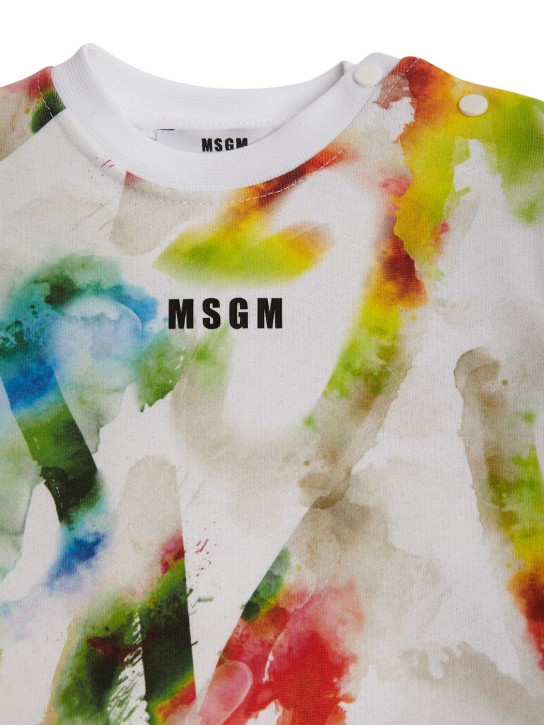 MSGM: Sweat-shirt en coton stretch à col ras-du-cou - Blanc - kids-boys_1 | Luisa Via Roma