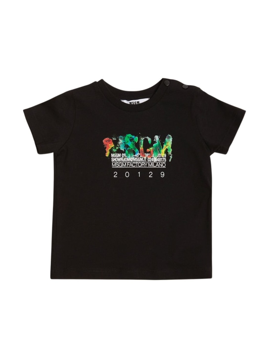 MSGM: T-shirt in jersey di cotone e shorts in felpa - Nero/Bianco - kids-boys_1 | Luisa Via Roma