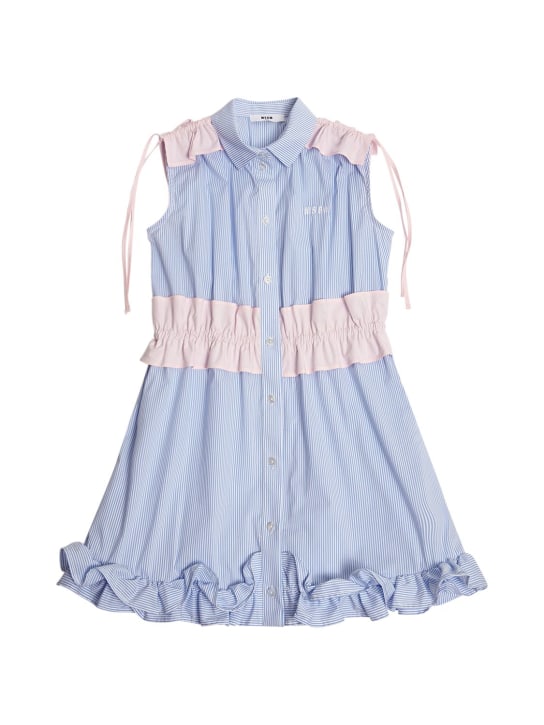 MSGM: 코튼 포플린 셔츠 드레스 - 나이트 블루/ 핑크 - kids-girls_0 | Luisa Via Roma