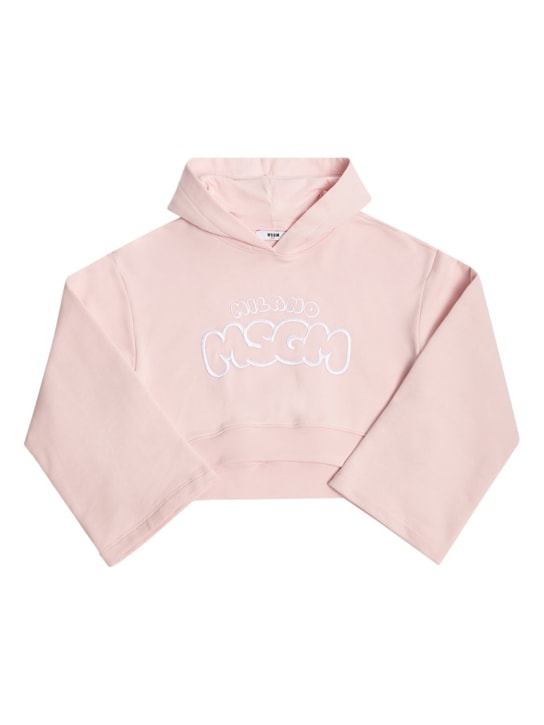 MSGM: Logo cropped cotton sweatshirt hoodie - Açık Pembe - kids-girls_0 | Luisa Via Roma