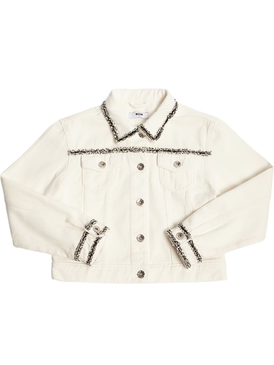 MSGM: Embellished denim jacket - White - kids-girls_0 | Luisa Via Roma