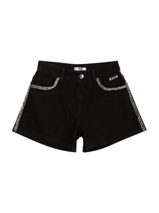 MSGM: Embellished denim shorts - Black - kids-girls_0 | Luisa Via Roma