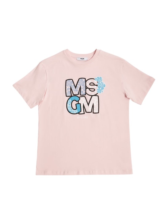 MSGM: Printed cotton jersey t-shirt - Pembe - kids-girls_0 | Luisa Via Roma