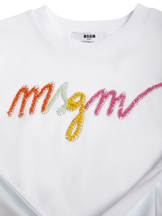 MSGM: T-shirt cropped in jersey di cotone / nodo - Bianco - kids-girls_1 | Luisa Via Roma