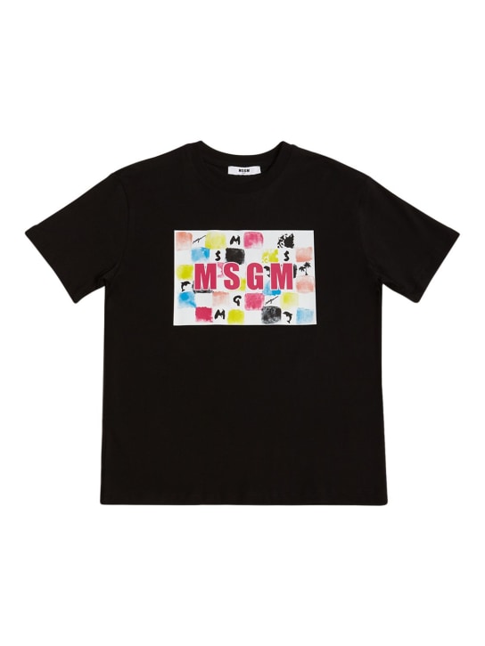 MSGM: コットンジャージーTシャツ - ブラック - kids-girls_0 | Luisa Via Roma