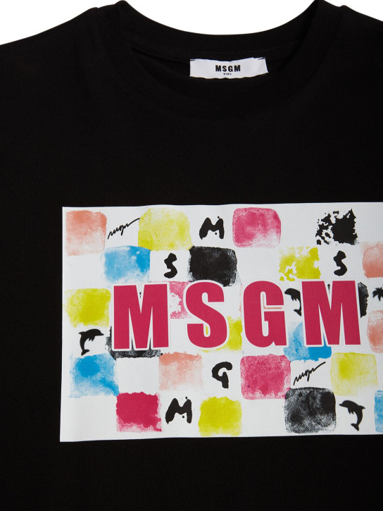 MSGM: コットンジャージーTシャツ - ブラック - kids-girls_1 | Luisa Via Roma