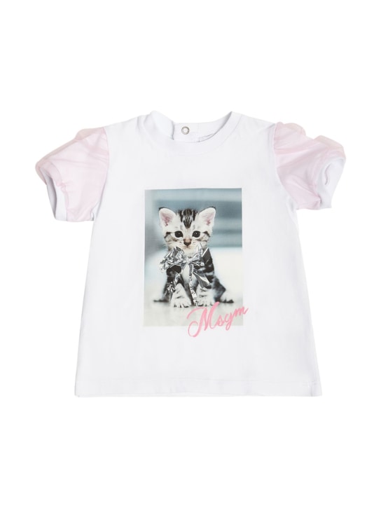MSGM: 棉质平纹针织T恤&紧身裤 - 白色 - kids-girls_1 | Luisa Via Roma