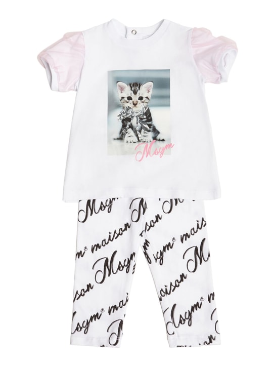 MSGM: T-shirt e leggings in jersey di cotone - Bianco - kids-girls_0 | Luisa Via Roma
