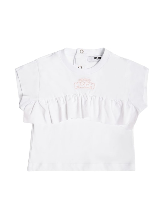 MSGM: T-Shirt und Shorts aus Baumwolljersey - Pink/Weiß - kids-girls_1 | Luisa Via Roma