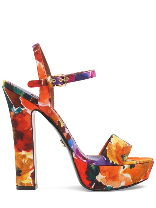 Dolce&Gabbana: 105mm Printed canvas platform sandals - Renkli - women_0 | Luisa Via Roma