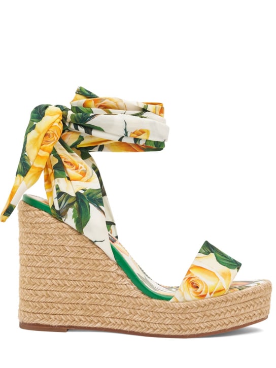 Dolce&Gabbana: 90毫米Lolita绸缎麻底坡跟鞋 - 黄色/绿色 - women_0 | Luisa Via Roma