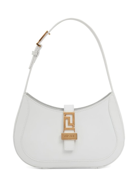 Versace: Small leather hobo bag - Optic White - women_0 | Luisa Via Roma
