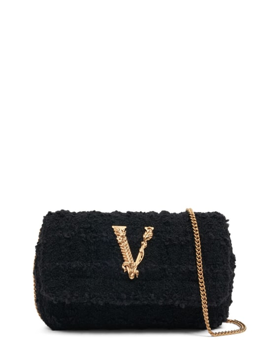 Versace: Bolso de hombro mini acolchado con logo - Negro - women_0 | Luisa Via Roma