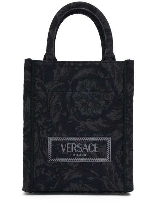 Versace: Sac cabas mini en jacquard Barocco - Noir - women_0 | Luisa Via Roma