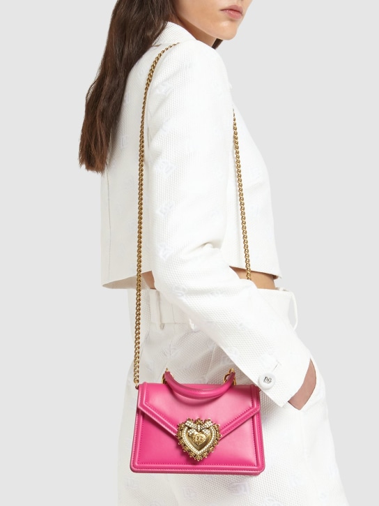 Dolce&Gabbana: Sac à main mini en cuir Devotion - Shocking Pink - women_1 | Luisa Via Roma