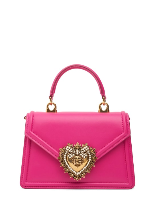 Dolce&Gabbana: Sac à main mini en cuir Devotion - Shocking Pink - women_0 | Luisa Via Roma