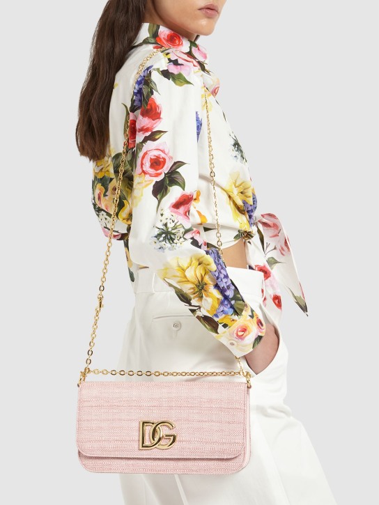 Dolce&Gabbana: Sac porté épaule en raphia à chaîne - Rosa Baby - women_1 | Luisa Via Roma