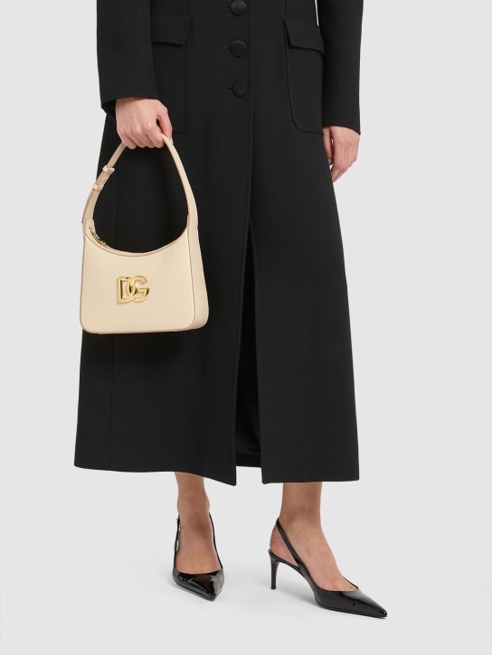Dolce&Gabbana: Sac porté épaule en cuir à logo - Rosa Chiaro - women_1 | Luisa Via Roma