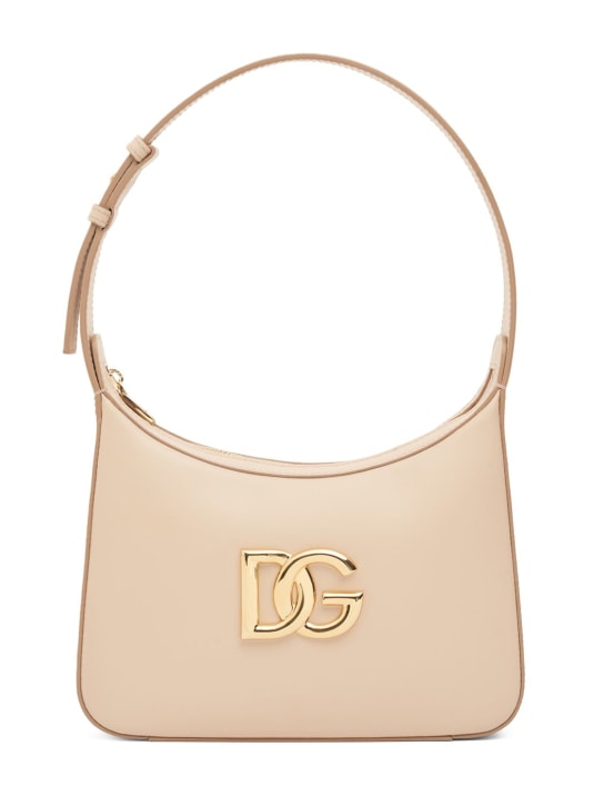 Dolce&Gabbana: Bolso de hombro de piel con logo - Rosa Chiaro - women_0 | Luisa Via Roma