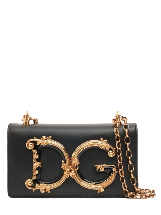 Dolce&Gabbana: Mini DG girls leather shoulder bag - Siyah - women_0 | Luisa Via Roma