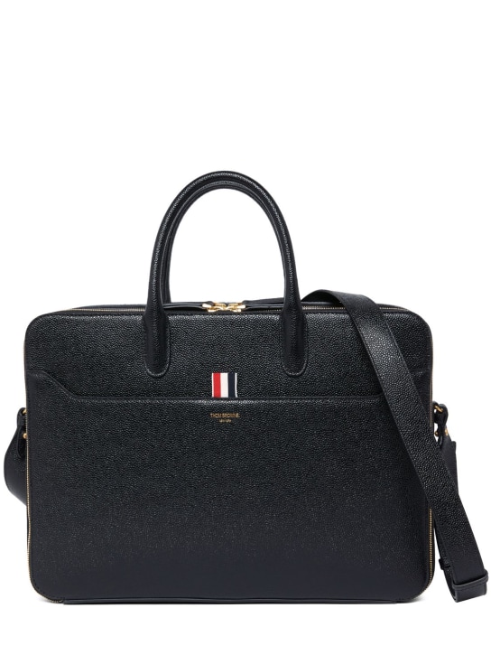 Thom Browne: Grained leather briefcase - Siyah - men_0 | Luisa Via Roma