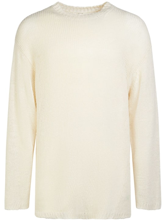 The Row: Hank linen crewneck sweater - Off White - men_0 | Luisa Via Roma