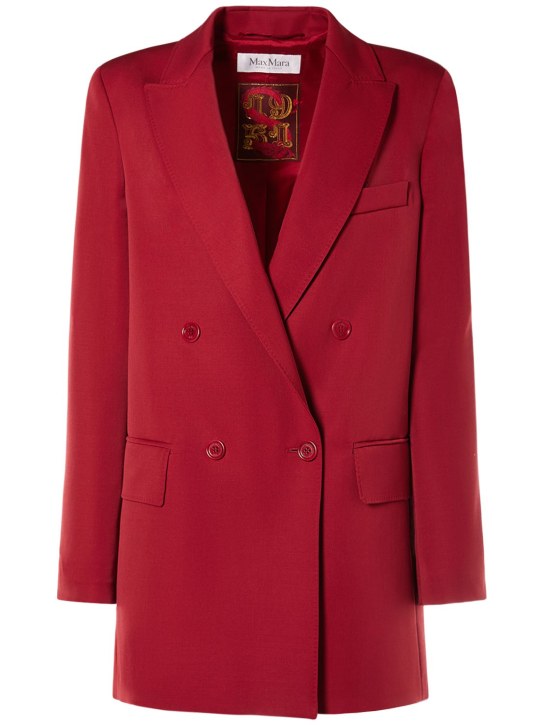 Max Mara: Pevera wool & mohair long jacket - Red - women_0 | Luisa Via Roma