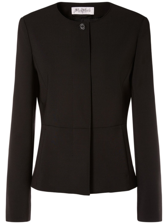 Max Mara: Pepli wool crepe collarless jacket - Black - women_0 | Luisa Via Roma