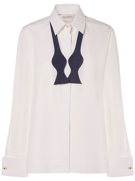 Max Mara: Laser cotton shirt w/ bow tie - White - women_0 | Luisa Via Roma