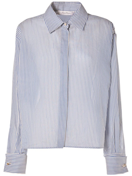 Max Mara: Vertigo striped cotton & silk shirt - White/Light Blue - women_0 | Luisa Via Roma