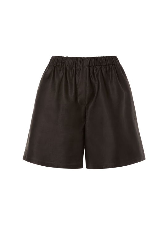Max Mara: Shorts de algodón con cintura alta - Negro - women_0 | Luisa Via Roma