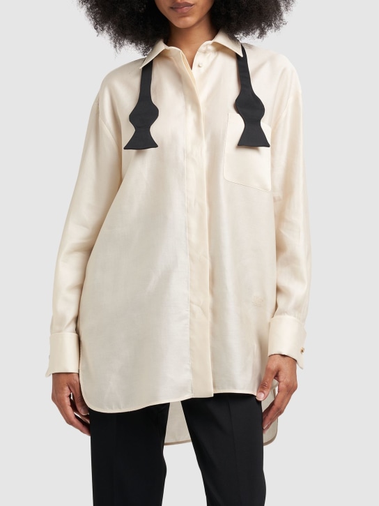 Max Mara: Marea cotton shirt w/ bow tie - Fil dişi rengi - women_1 | Luisa Via Roma