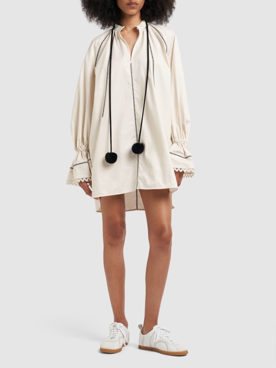 Max Mara: Vestido de algodón acanalado con Pompón - Multi Ivory - women_1 | Luisa Via Roma